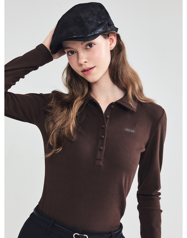 로드로아르 소프트 카라 긴팔 티셔츠 BROWN 착용컷