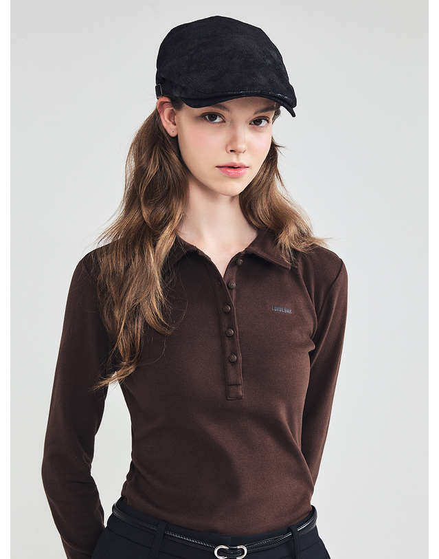 로드로아르 소프트 카라 긴팔 티셔츠 BROWN 착용컷