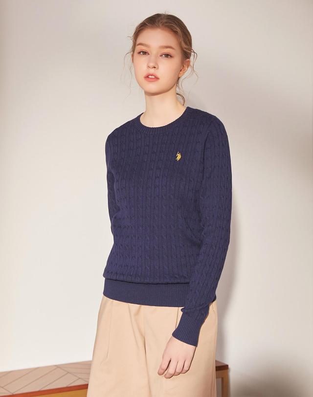 유에스폴로어신 [USPA] 여성 긴팔 케이블 라운드니트 착용컷