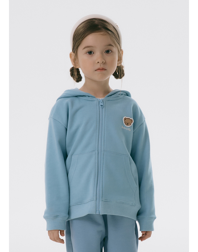 마리떼 키즈 마리떼 키즈 ENFANT MARI BEAR EMBROIDERY HOODIE ZIPUP ash blue 착용컷