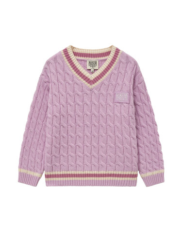 마리떼 키즈 ENFANT V NECK CABLE KNIT light purple