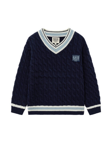 마리떼 키즈 ENFANT V NECK CABLE KNIT navy