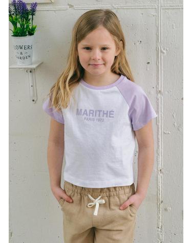 마리떼 키즈 ENFANT W RAGLAN REGULAR LOGO SEMI CROP TEE light purple