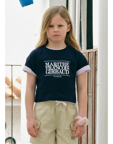 마리떼 키즈 ENFANT W CLASSIC LOGO CROP TEE navy