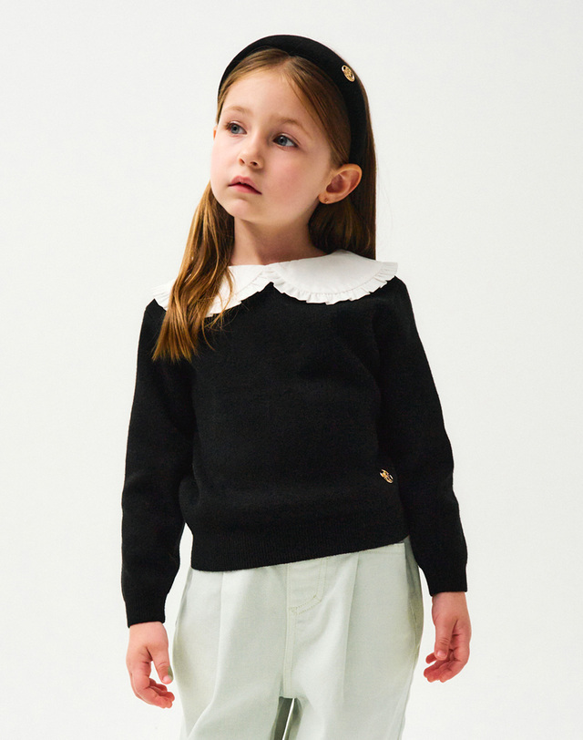 마리떼 키즈 마리떼 키즈 ENFANT FRILL COLLAR KNIT black 착용컷