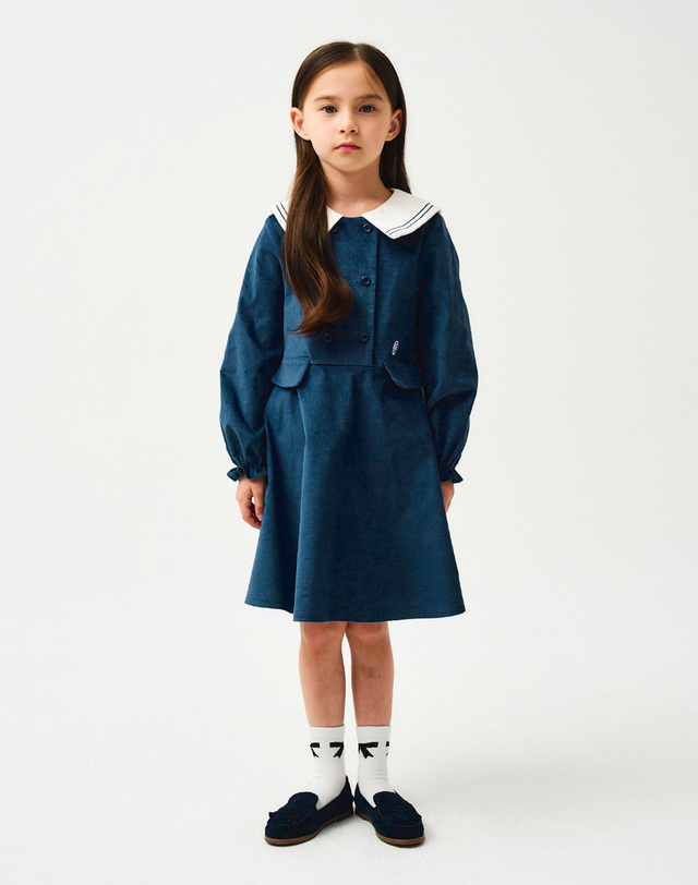 마리떼 키즈 마리떼 키즈 ENFANT W VELVET SAILOR ONE PIECE navy 착용컷
