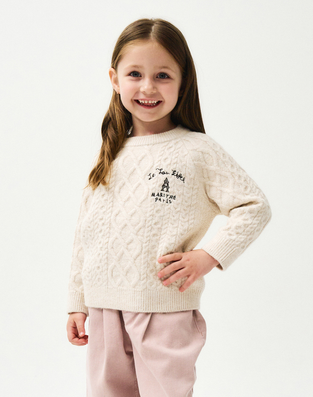 마리떼 키즈 마리떼 키즈 ENFANT CABLE KNIT ivory 착용컷