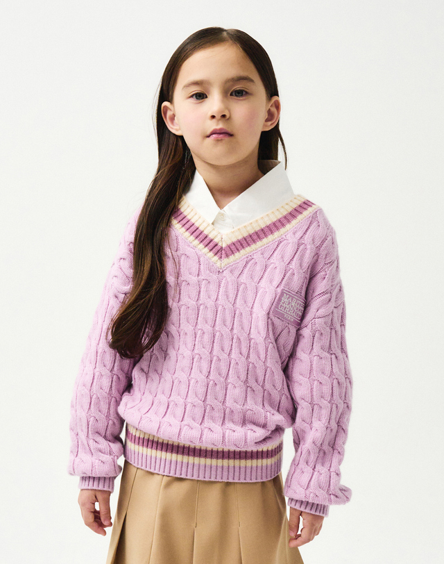 마리떼 키즈 마리떼 키즈 ENFANT V NECK CABLE KNIT light purple 착용컷
