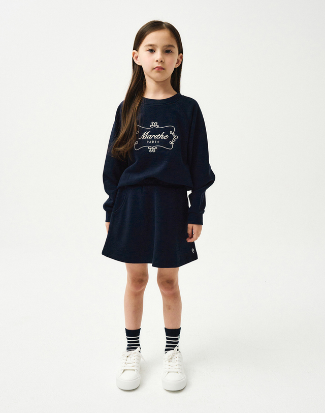 마리떼 키즈 마리떼 키즈 ENFANT W CIRCLE LOGO SWEAT SKIRT navy 착용컷