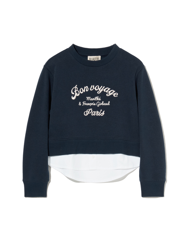 마리떼 키즈 마리떼 키즈 KIDS W CROP SHIRT MIX SWEATSHIRT navy 착용컷