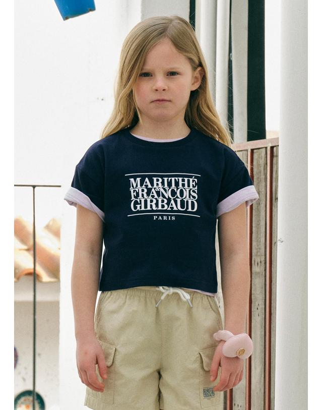 마리떼 키즈 마리떼 키즈 ENFANT W CLASSIC LOGO CROP TEE navy 착용컷