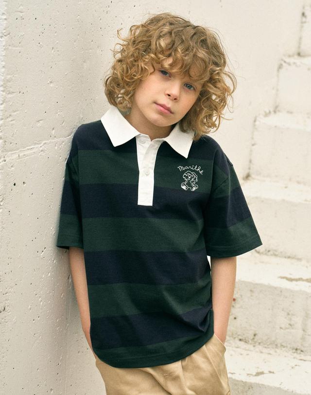 마리떼 키즈 마리떼 키즈 ENFANT POLO STRIPE TEE navy 착용컷