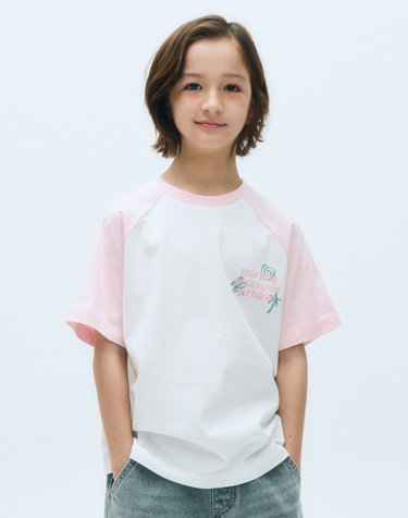 마리떼 키즈 KIDS OVER FIT RAGLAN LOGO TEE pink