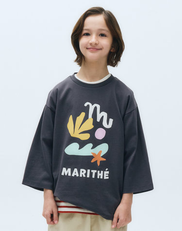 마리떼 키즈 KIDS 3/4 SLEEVE OVERSIZED TEE charcoal
