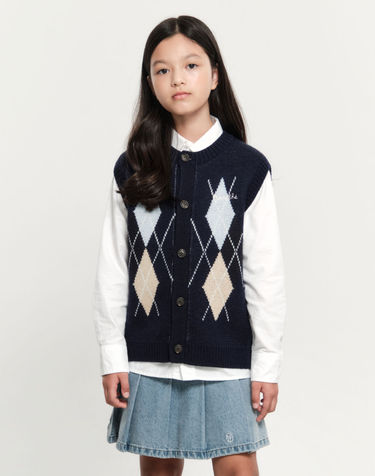 마리떼 키즈 KIDS ARGYLE KNIT VEST navy