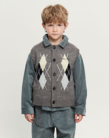 마리떼 키즈 KIDS ARGYLE KNIT VEST heather gray