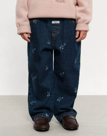 마리떼 키즈 KIDS PRINTED DENIM PANTS dark blue