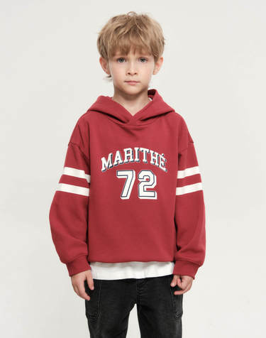 마리떼 키즈 KIDS STRIPE PRINTED HOODIE red