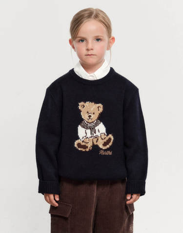 마리떼 키즈 KIDS BEAR JACQUARD KNIT PULLOVER navy