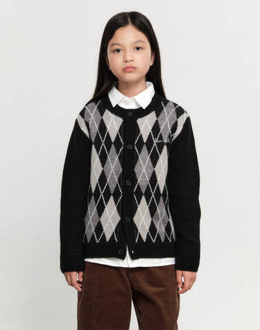 마리떼 키즈 KIDS ARGYLE KNIT CARDIGAN black