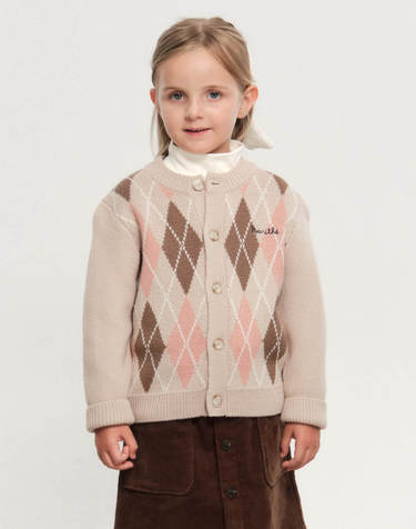 마리떼 키즈 KIDS ARGYLE KNIT CARDIGAN beige