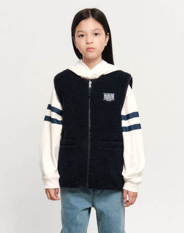 마리떼 키즈 KIDS CLASSIC LOGO REVERSIBLE FLEECE VEST dark navy