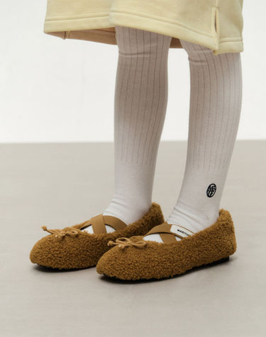 마리떼 키즈 KIDS CROSS BANDING SHEARLING FLAT SHOES brown