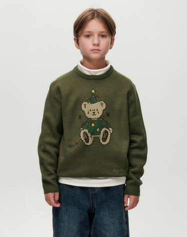 마리떼 키즈 KIDS HOLIDAY BEAR KNIT PULLOVER khaki