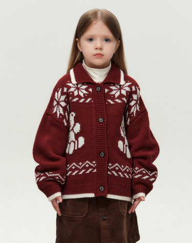 마리떼 키즈 KIDS NORDIC BEAR KNIT COLLAR CARDIGAN burgundy