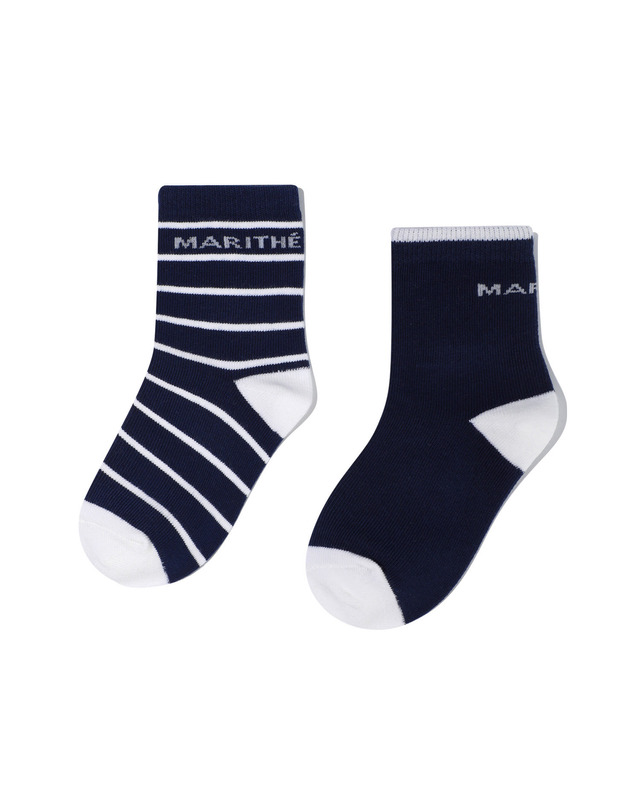 마리떼 키즈 마리떼 키즈 KIDS BASIC STRIPE SOCKS 2PACK navy 착용컷