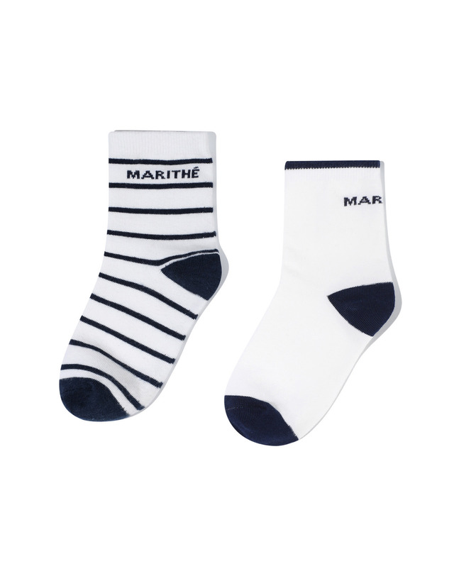 마리떼 키즈 마리떼 키즈 KIDS BASIC STRIPE SOCKS 2PACK ivory 착용컷
