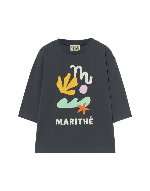 마리떼 키즈 마리떼 키즈 KIDS 3/4 SLEEVE OVERSIZED TEE charcoal 착용컷