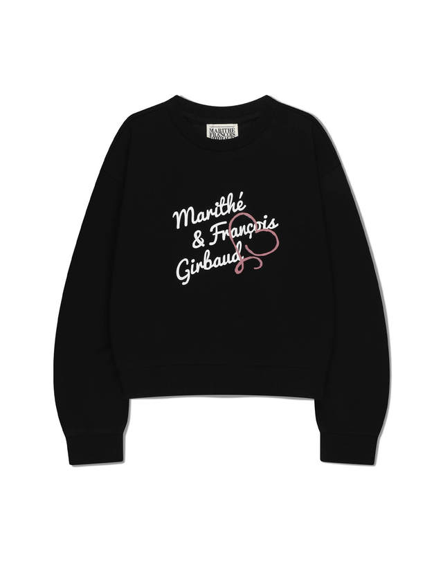 마리떼 키즈 마리떼 키즈 KIDS W HAND WRITING LOGO CROP SWEATSHIRT black 착용컷