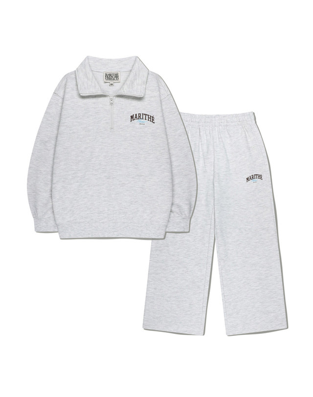 마리떼 키즈 마리떼 키즈 KIDS HALF ZIP-UP SWEAT SET-UP light heather gray 착용컷