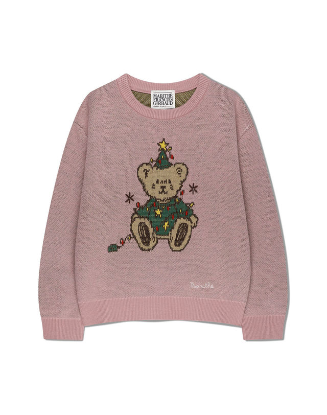 마리떼 키즈 마리떼 키즈 KIDS HOLIDAY BEAR KNIT PULLOVER gray pink 착용컷