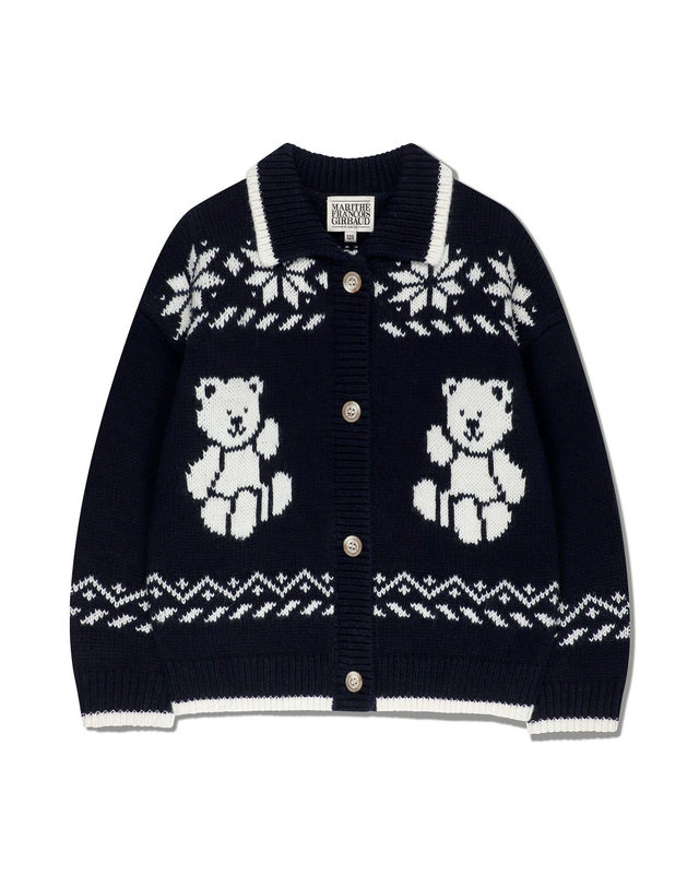 마리떼 키즈 마리떼 키즈 KIDS NORDIC BEAR KNIT COLLAR CARDIGAN navy 착용컷