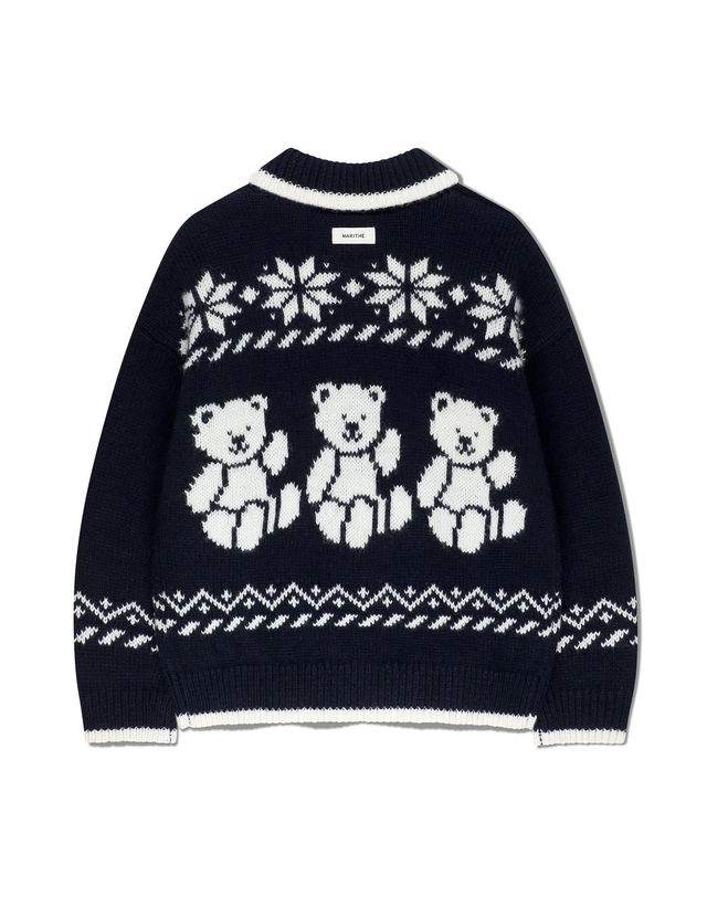 마리떼 키즈 마리떼 키즈 KIDS NORDIC BEAR KNIT COLLAR CARDIGAN navy 착용컷