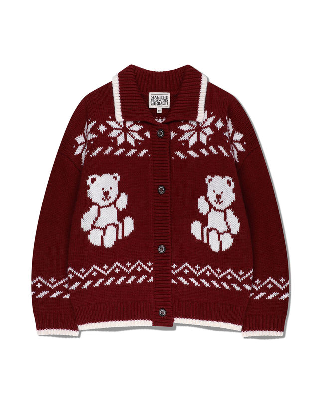 마리떼 키즈 마리떼 키즈 KIDS NORDIC BEAR KNIT COLLAR CARDIGAN burgundy 착용컷