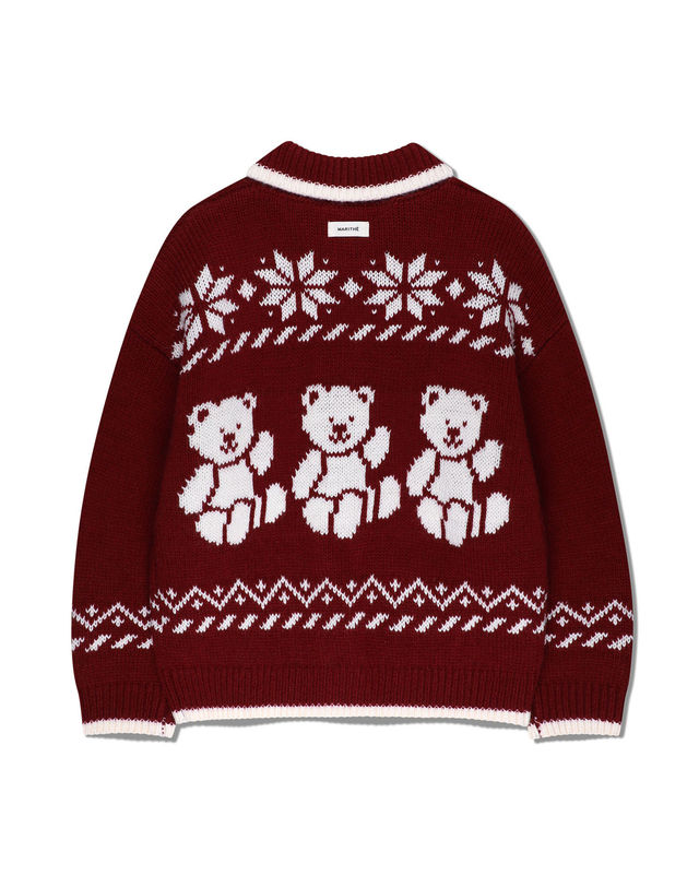 마리떼 키즈 마리떼 키즈 KIDS NORDIC BEAR KNIT COLLAR CARDIGAN burgundy 착용컷