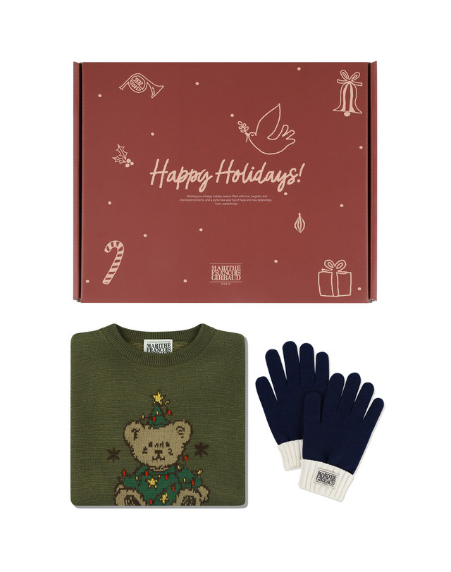 마리떼 키즈 [선물포장] 마리떼 키즈 KIDS HOLIDAY SWEATER & GLOVE GIFT SET khaki 착용컷