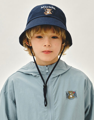 마리떼 키즈 KIDS BEAR EMBROIDERY ROUND BUCKET HAT navy
