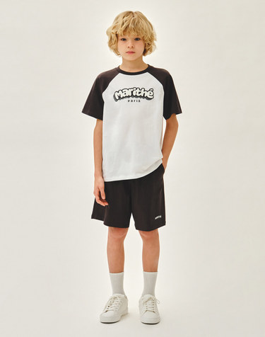 마리떼 키즈 KIDS RAGLAN TEE+SHORTS SET-UP charcoal