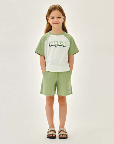 마리떼 키즈 KIDS RAGLAN TEE+SHORTS SET-UP light green