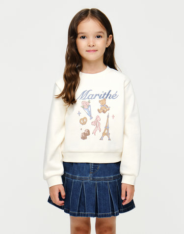 마리떼 키즈 KIDS W GRAPHIC SEMI CROP SWEATSHIRT ivory