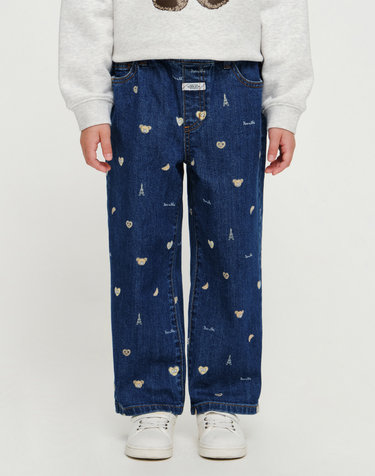 마리떼 키즈 KIDS STRAIGHT FIT PRINT DENIM PANTS dark blue