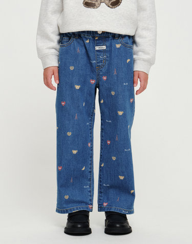 마리떼 키즈 KIDS STRAIGHT FIT PRINT DENIM PANTS blue