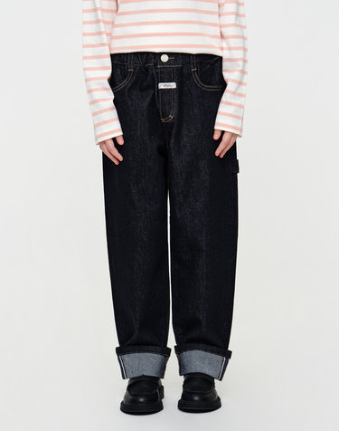 마리떼 키즈 KIDS OUTSTITCH ROLL-UP DENIM PANTS indigo