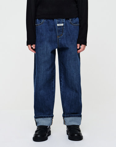 마리떼 키즈 KIDS OUTSTITCH ROLL-UP DENIM PANTS blue