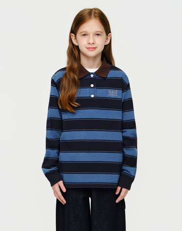 마리떼 키즈 KIDS MICRO CLASSIC LOGO STRIPED COLLAR LONG SLEEVE TEE navy