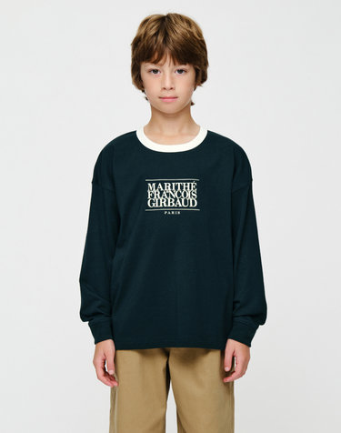 마리떼 키즈 KIDS CLASSIC LOGO LONG SLEEVE RINGER TEE navy